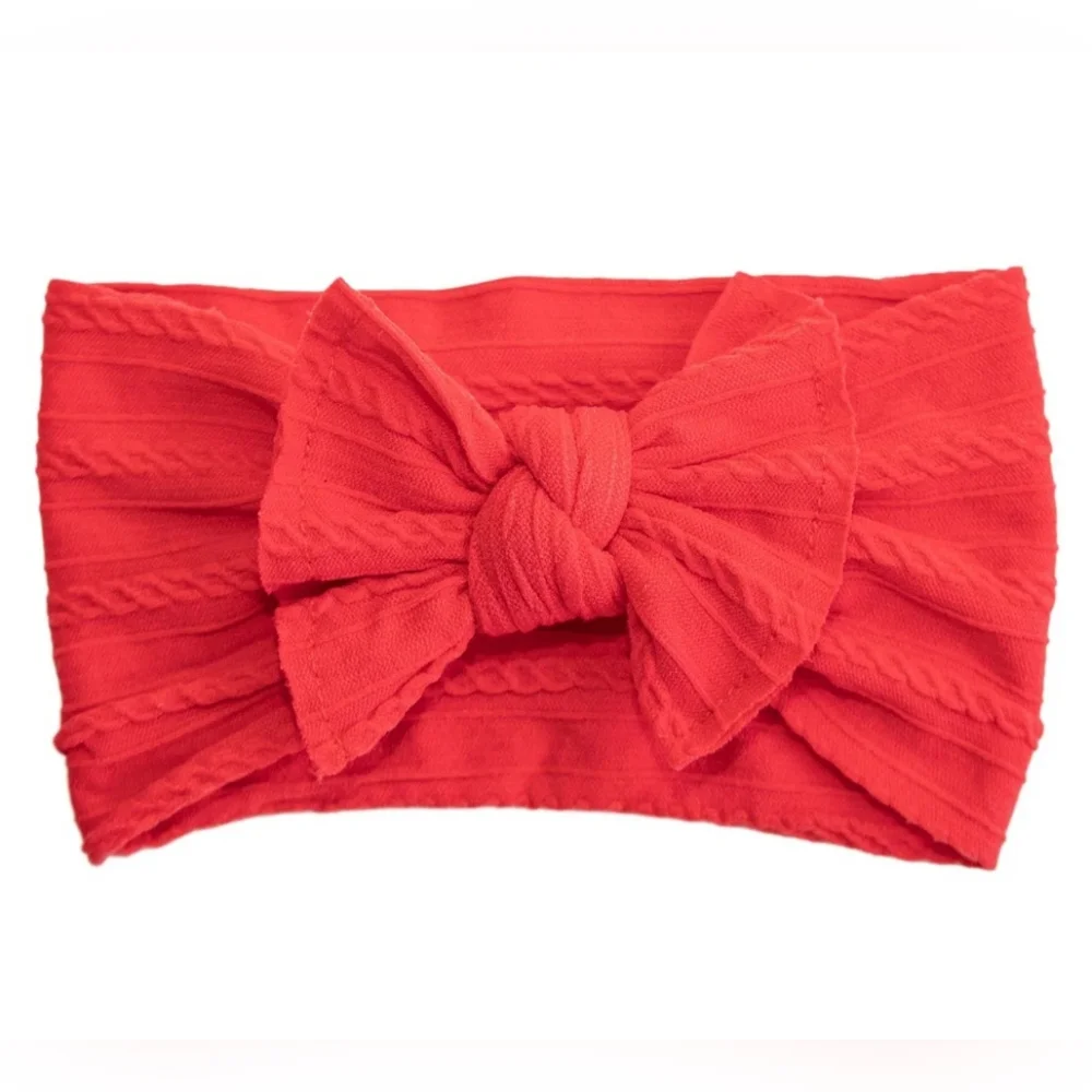Red Cable Knit Baby Bow Headband Soft Stretch Nylon Infant & Toddler Headwrap